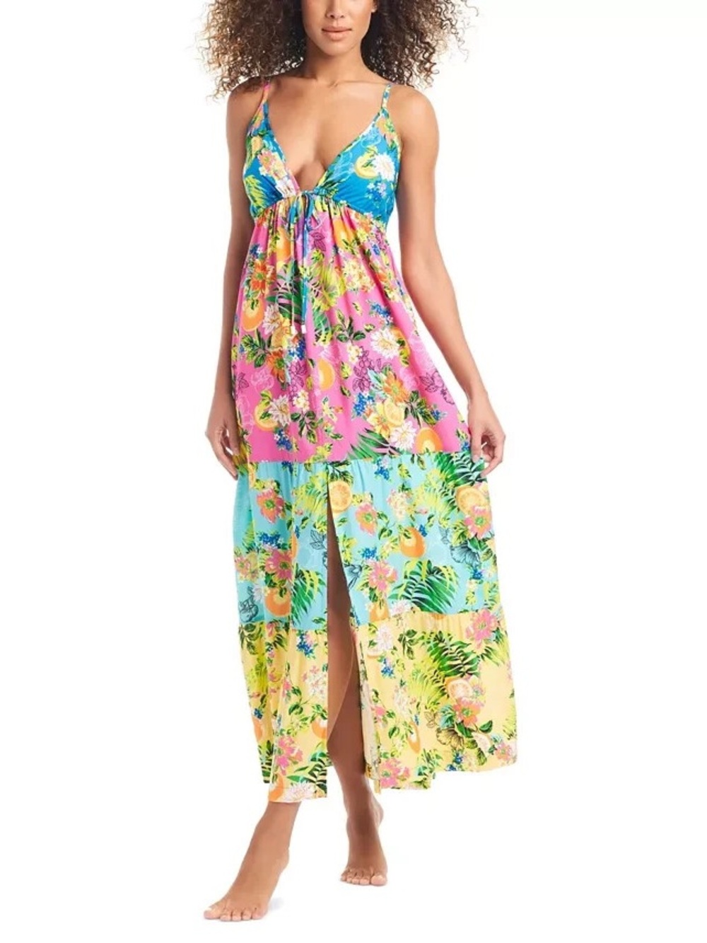 Bar III tiered printed ruffle swim cover-up dress